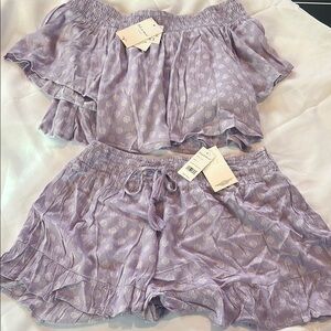 Lavender Off-Shoulder Top and Shorts Set